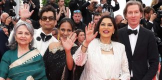 কানের লাল গালিচায় শুভ্র সিমি, সবুজ রেশমি শাড়িতে শর্মিলা